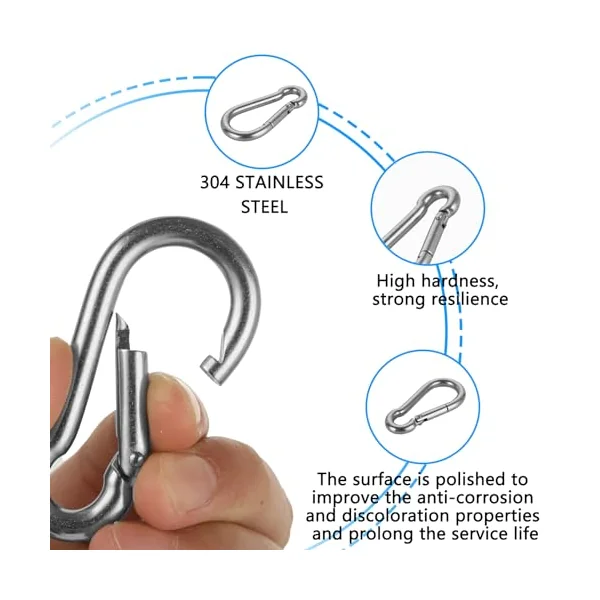 ASelected 16Pcs Heavy Duty Carabiners Clip M6 X 60Mm Small Clips 304 Stainless Steel Snap Hooks For Hiking, Hooks
