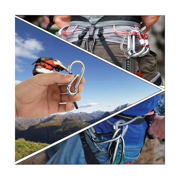ASelected 16Pcs Heavy Duty Carabiners Clip M6 X 60Mm Small Clips 304 Stainless Steel Snap Hooks For Hiking, Hooks