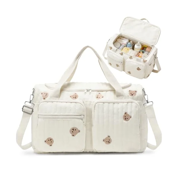 Aucuu Large Baby Changing Bag, Hospital Maternity Bag, Large Capacity Cotton Diaper Tote Bags, with Adjustable Shoulder Strap, Nappy Bags for Hospital Birth,Pram, Hospitalization & Travel