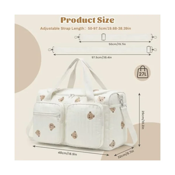 Aucuu Large Baby Changing Bag, Hospital Maternity Bag, Large Capacity Cotton Diaper Tote Bags, with Adjustable Shoulder Strap, Nappy Bags for Hospital Birth,Pram, Hospitalization & Travel