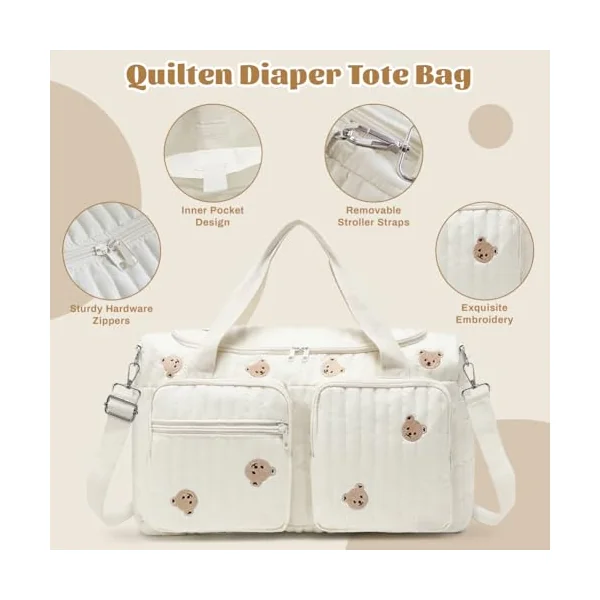 Aucuu Large Baby Changing Bag, Hospital Maternity Bag, Large Capacity Cotton Diaper Tote Bags, with Adjustable Shoulder Strap, Nappy Bags for Hospital Birth,Pram, Hospitalization & Travel