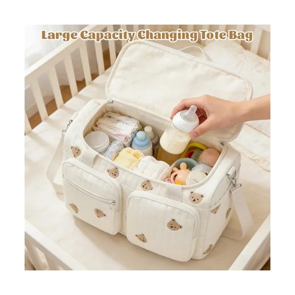 Aucuu Large Baby Changing Bag, Hospital Maternity Bag, Large Capacity Cotton Diaper Tote Bags, with Adjustable Shoulder Strap, Nappy Bags for Hospital Birth,Pram, Hospitalization & Travel
