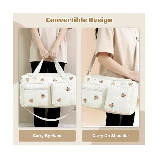 Aucuu Large Baby Changing Bag, Hospital Maternity Bag, Large Capacity Cotton Diaper Tote Bags, with Adjustable Shoulder Strap, Nappy Bags for Hospital Birth,Pram, Hospitalization & Travel