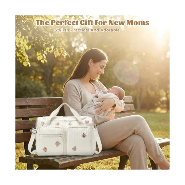 Aucuu Large Baby Changing Bag, Hospital Maternity Bag, Large Capacity Cotton Diaper Tote Bags, with Adjustable Shoulder Strap, Nappy Bags for Hospital Birth,Pram, Hospitalization & Travel