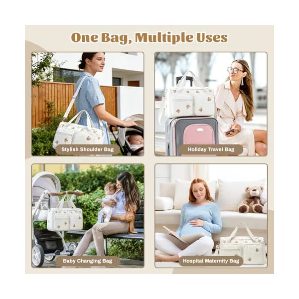 Aucuu Large Baby Changing Bag, Hospital Maternity Bag, Large Capacity Cotton Diaper Tote Bags, with Adjustable Shoulder Strap, Nappy Bags for Hospital Birth,Pram, Hospitalization & Travel