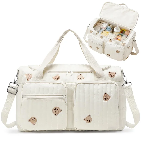 Aucuu Large Baby Changing Bag, Hospital Maternity Bag, Large Capacity Cotton Diaper Tote Bags, with Adjustable Shoulder Strap, Nappy Bags for Hospital Birth,Pram, Hospitalization & Travel