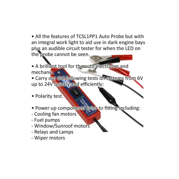 Automotive Test Probe with Work Light for Continuity and Polarity Testing