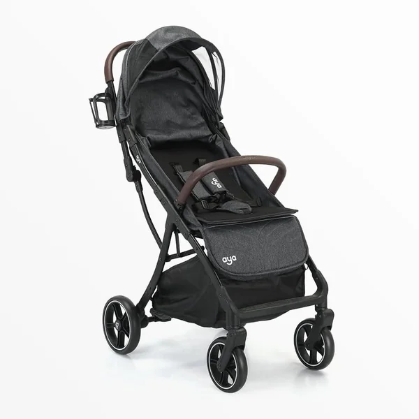 Aya Easy Fold Compact Stroller – Newborn to 4 Years, Lightweight Travel Pram with 5-Point Harness, One-Hand Fold, Cupholder & Raincover – Portable, Durable & Comfortable Baby Buggy (Stone Grey)