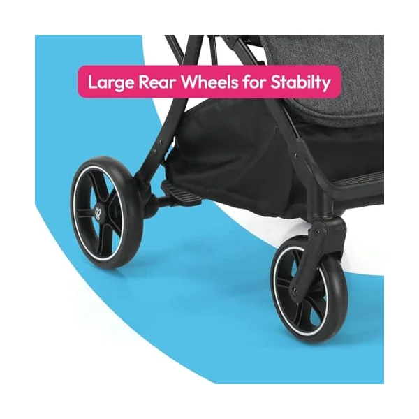 Aya Easy Fold Compact Stroller – Newborn to 4 Years, Lightweight Travel Pram with 5-Point Harness, One-Hand Fold, Cupholder & Raincover – Portable, Durable & Comfortable Baby Buggy (Stone Grey)