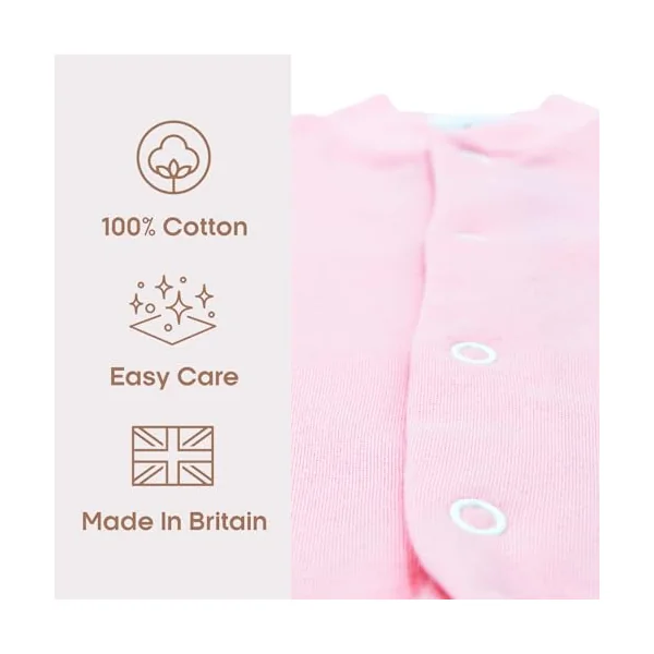 Baban Baby Cotton Baby Sleepsuits Baby Grows 2 Pack | 100% Cotton, Made in Britain, Newborn to 18-24 Months, Boys & Girls, Machine Washable, Loved by Parents Award