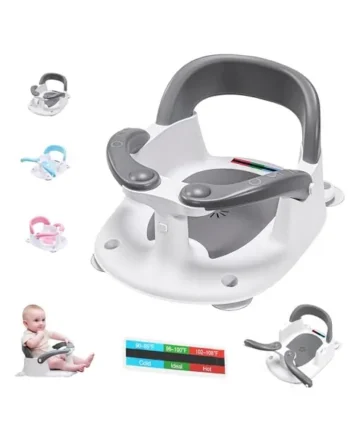 babove Baby Bath seat for Babies 6 Months & up with Thermometer Sticker, one-Touch Button for Easy armrest Opening, Baby sit up Bath Chair (Gray)