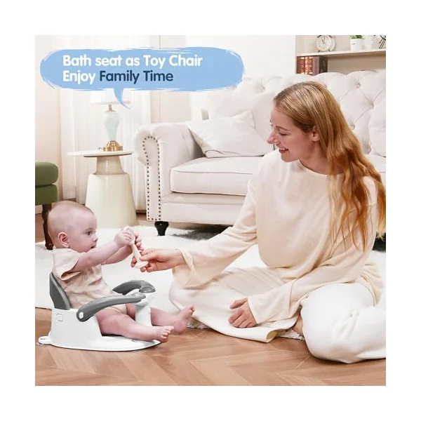 babove Baby Bath seat for Babies 6 Months & up with Thermometer Sticker, one-Touch Button for Easy armrest Opening, Baby sit up Bath Chair (Gray)
