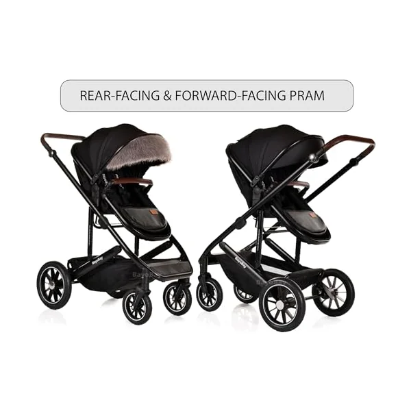 Baby 3 in 1 Travel System Pram with Car Seat Stroller 3 in 1 Buggy Pushchair Child Lightweight Folding Stroller Pram for Newborns Toddlers from Birth (Black Black Frame)