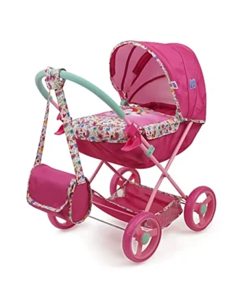 Baby Alive: Deluxe Classic Doll Pram - Pink & Rainbow - Includes Matching Handbag/Diaper Bag, Fits Dolls up to 18", Large Canopy, Storage Basket & Bassinet, Pretend Play for Kids Ages 3+