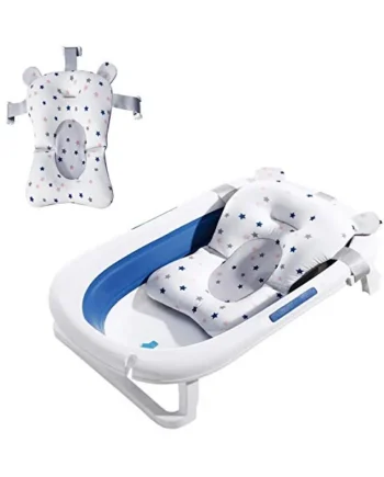 Baby Bath Cushion Pad Newborn Bath Bed Adjustable Baby Shower Mat Non-Slip Soft Mesh Padded Infant Bathtub Support Foldable Baby Bath Seat Back Body Pillow Infant Bather Floating Pad, 0-12 Months