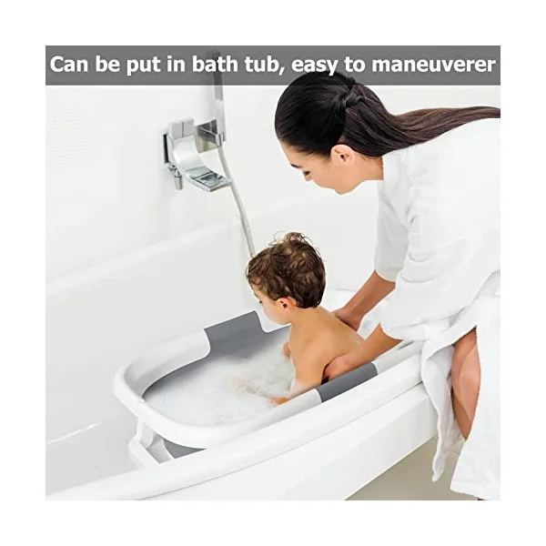 Baby Bath Foldable Tub Collapsible Bathtub Baby Bath Essentials for Newborn with Seat Support Cushion Stand Folding Baths for Toddler 0-12 Months Travel Portable Infant Tubs Soft Bathing Kids Grey