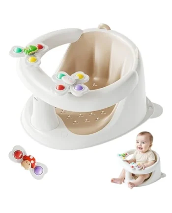 Baby Bath Seat 6 Months Plus with Toys Safe Infant Baby Bath Chair with Anti-Slip Suction Cups Design for Newborns to 12 Months