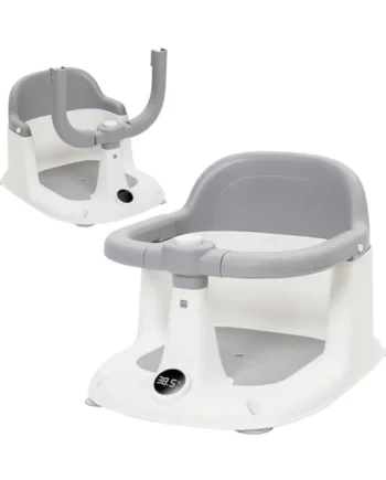 Baby Bath Seat 6 Months+,Non-Slip Sit Up Baby Bath Chair with one-Touch Button for Easy Armrest Opening,Sound Button,High backrest,4 Suctions,Temperature Alert,Bathing Tubs,White