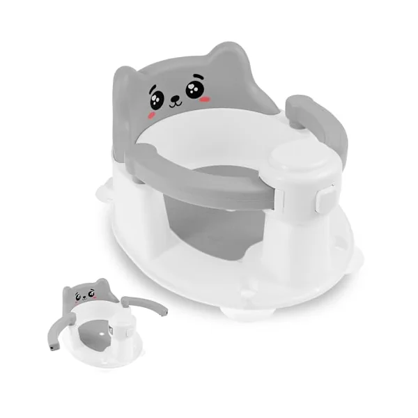 Baby Bath Seat for 6 Months Up Sit Up Toddler Bath Seat Non-Slip Baby Bathtub Chair with 4 Suction Cup Backrest Support for 6 to 24 Months(Gray Smile)