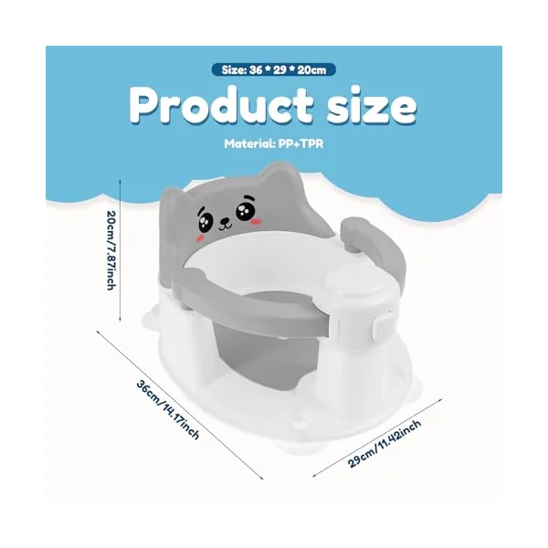 Baby Bath Seat for 6 Months Up Sit Up Toddler Bath Seat Non-Slip Baby Bathtub Chair with 4 Suction Cup Backrest Support for 6 to 24 Months(Gray Smile)