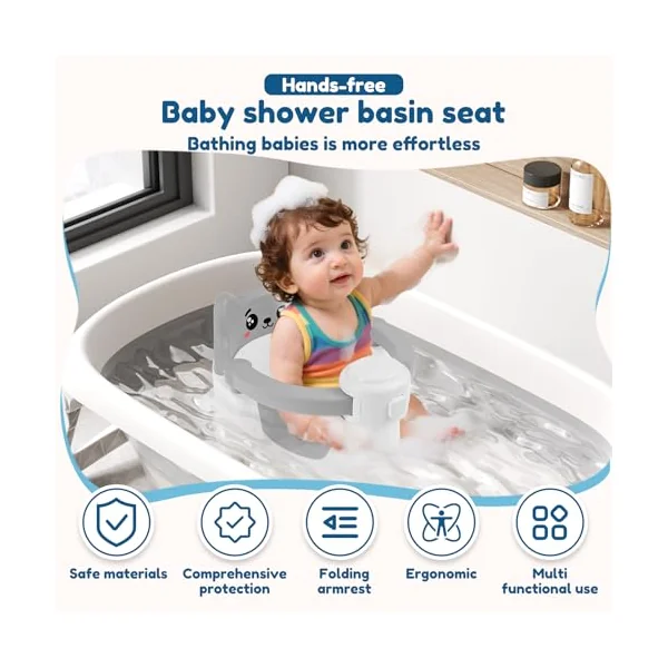Baby Bath Seat for 6 Months Up Sit Up Toddler Bath Seat Non-Slip Baby Bathtub Chair with 4 Suction Cup Backrest Support for 6 to 24 Months(Gray Smile)