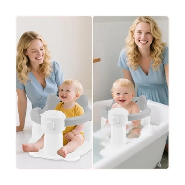 Baby Bath Seat for 6 Months Up Sit Up Toddler Bath Seat Non-Slip Baby Bathtub Chair with 4 Suction Cup Backrest Support for 6 to 24 Months(Gray Smile)