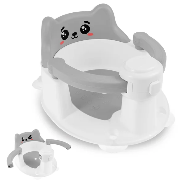 Baby Bath Seat for 6 Months Up Sit Up Toddler Bath Seat Non-Slip Baby Bathtub Chair with 4 Suction Cup Backrest Support for 6 to 24 Months(Gray Smile)