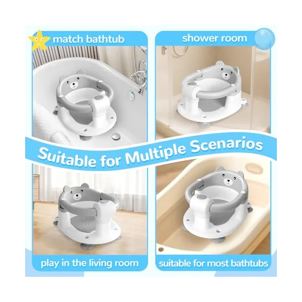 Baby Bath Seat for Babies 6 Months Plus, Toddler Bath Seats for Infant & Newborn, Baby Sit Up Chair with 4 Non-Slip Suction Cups