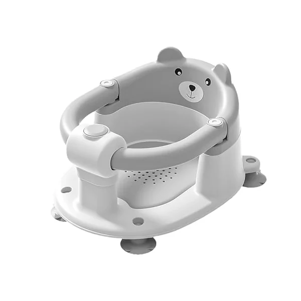 Baby Bath Seat for Babies 6 Months Plus.Cute Bear Non-Slip Baby Bath Chair for Babies Sitting Up,Safe Infant & Newborn Bathtub Chair with 4 Suction Cups (Grey White)