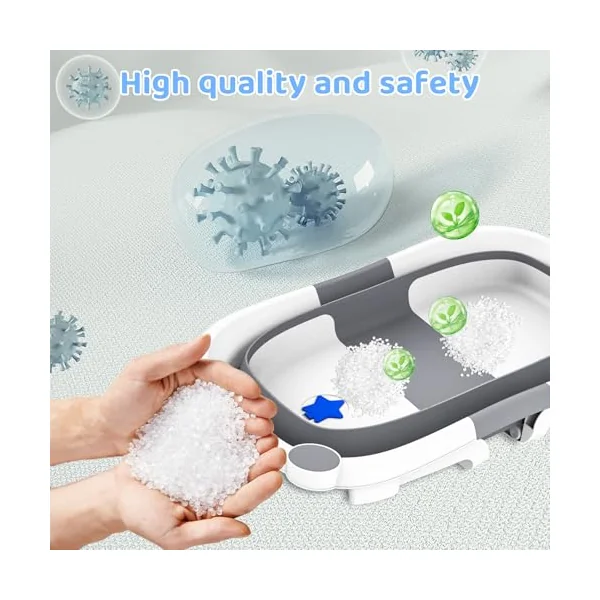 Baby Bath Tub Foldable,Collapsible Newborn Bathtub Essentials with Bath Support and Non Slip Bath Seat Cushion Stand Pad,Folding Infant Baths Tub Toddler 0-24 Months, Portable Travel Save Space(Grey)