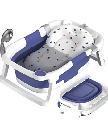 Baby Bath Tub Foldable,Portable Bath Newborn to Toddler with Non-Slip Mat,Drain Hole,No Thermometer,Blue