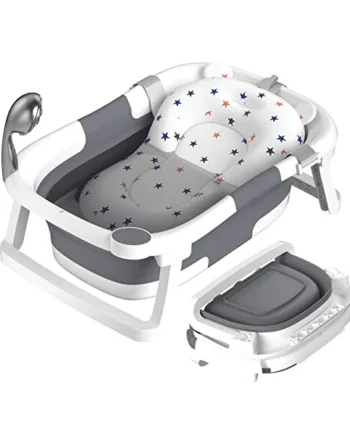 Baby Bath Tub Foldable,Portable Bath Newborn to Toddler with Non-Slip Mat,Drain Hole,No Thermometer,Grey
