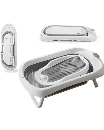 Baby Bath Tub with Bath Stand, 81 x 40 x 24 cm, Ergonomic Baby Bath with Foldable Bath Stand, Foldable Bathtub with Non-Slip, Folding Bathtub for Newborns ，Grey