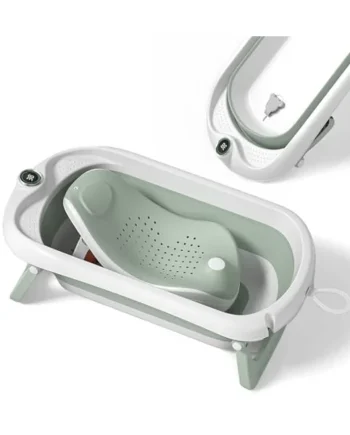 Baby Bath Tub with Non-Slip Bath Seat and Thermometer - Toddler Bath - Foldable Baby Bath - Newborn Bath - from Birth to 3 Years - Baby Bath Seat Up to 6 Months - Collapsible Baby Bath - Birth Gift