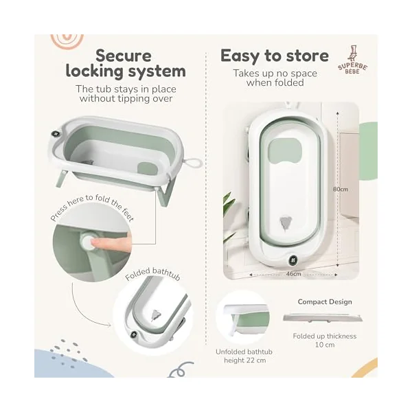 Baby Bath Tub with Non-Slip Bath Seat and Thermometer - Toddler Bath - Foldable Baby Bath - Newborn Bath - from Birth to 3 Years - Baby Bath Seat Up to 6 Months - Collapsible Baby Bath - Birth Gift
