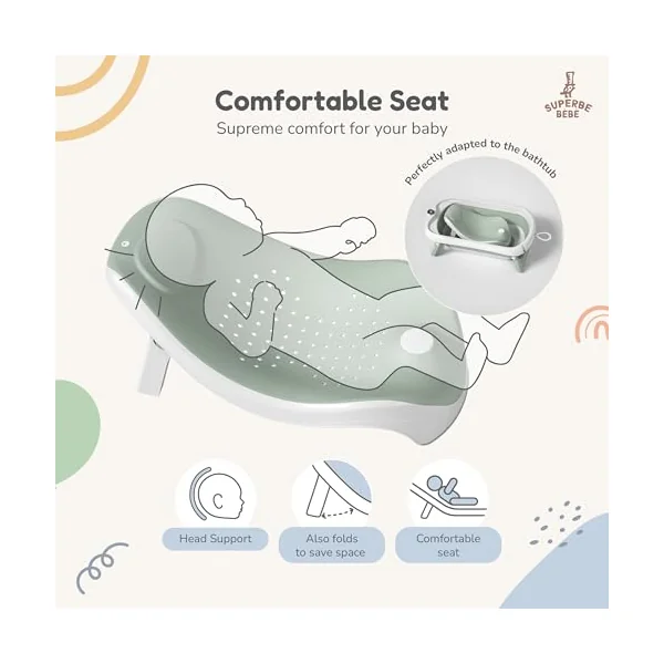 Baby Bath Tub with Non-Slip Bath Seat and Thermometer - Toddler Bath - Foldable Baby Bath - Newborn Bath - from Birth to 3 Years - Baby Bath Seat Up to 6 Months - Collapsible Baby Bath - Birth Gift