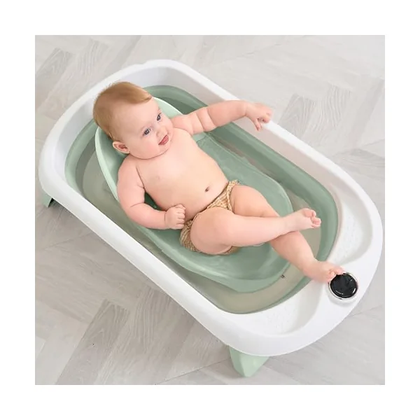 Baby Bath Tub with Non-Slip Bath Seat and Thermometer - Toddler Bath - Foldable Baby Bath - Newborn Bath - from Birth to 3 Years - Baby Bath Seat Up to 6 Months - Collapsible Baby Bath - Birth Gift
