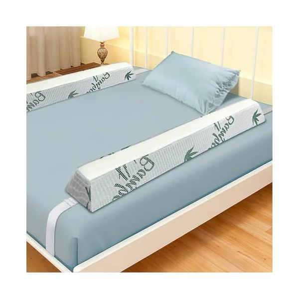 Baby Bed Bumpers for Toddlers with Adjustable Bandd | Foam Bed Guard Rail for Kids Bed Twin Full Queen King Size Bed, 2 Pack