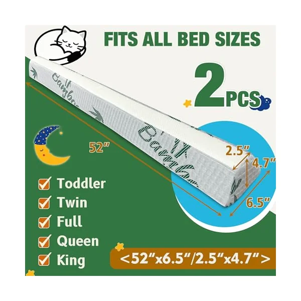 Baby Bed Bumpers for Toddlers with Adjustable Bandd | Foam Bed Guard Rail for Kids Bed Twin Full Queen King Size Bed, 2 Pack