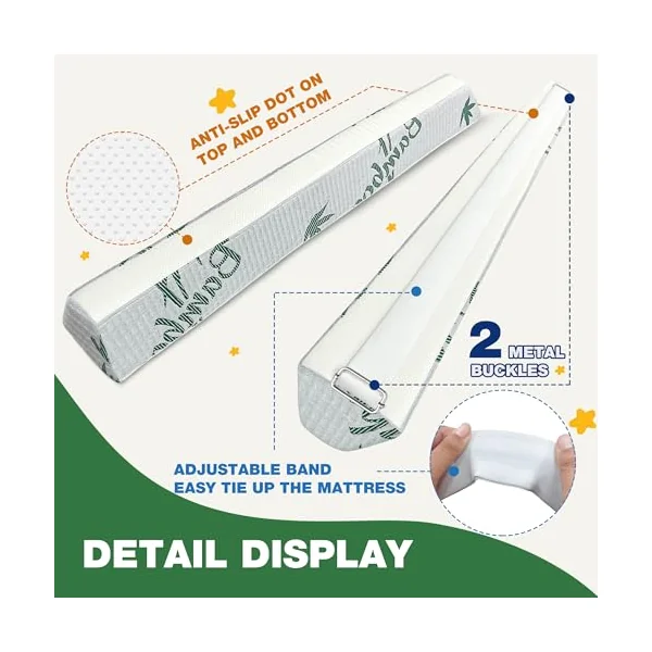 Baby Bed Bumpers for Toddlers with Adjustable Bandd | Foam Bed Guard Rail for Kids Bed Twin Full Queen King Size Bed, 2 Pack