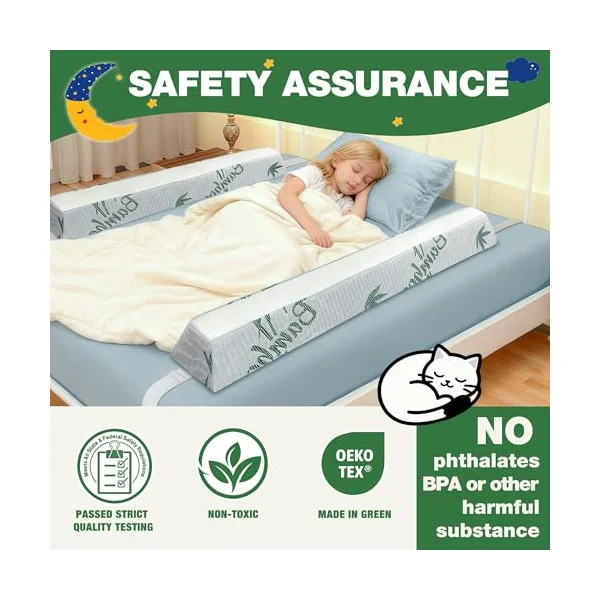Baby Bed Bumpers for Toddlers with Adjustable Bandd | Foam Bed Guard Rail for Kids Bed Twin Full Queen King Size Bed, 2 Pack