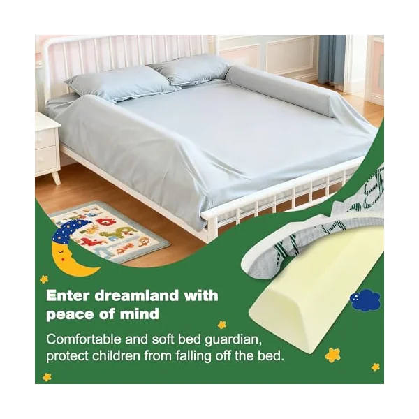 Baby Bed Bumpers for Toddlers with Adjustable Bandd | Foam Bed Guard Rail for Kids Bed Twin Full Queen King Size Bed, 2 Pack