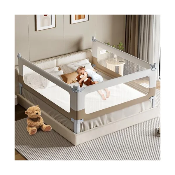 Baby Bed Rail Guard for Toddlers - 3 Sides, Double Child Lock, Safety Bed Rail for Toddlers, Infants - Height Adjustable Extra Tall Toddler Bed Rails for Queen Bed -3 Sides, 78.8x78.8x59Inch