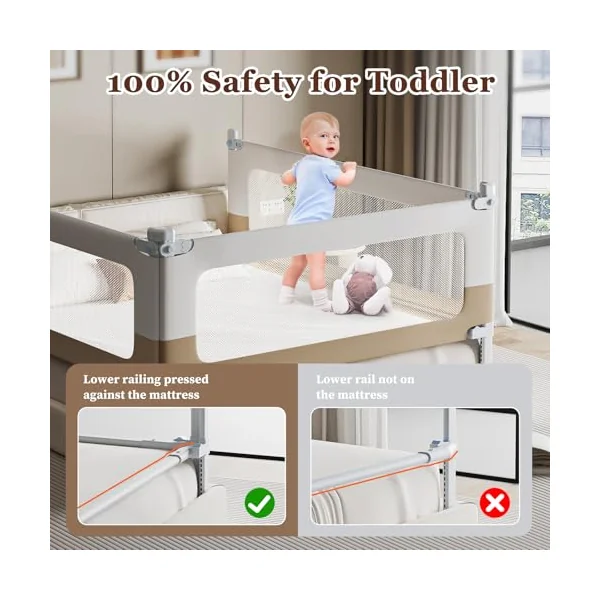 Baby Bed Rail Guard for Toddlers - 3 Sides, Double Child Lock, Safety Bed Rail for Toddlers, Infants - Height Adjustable Extra Tall Toddler Bed Rails for Queen Bed -3 Sides, 78.8x78.8x59Inch