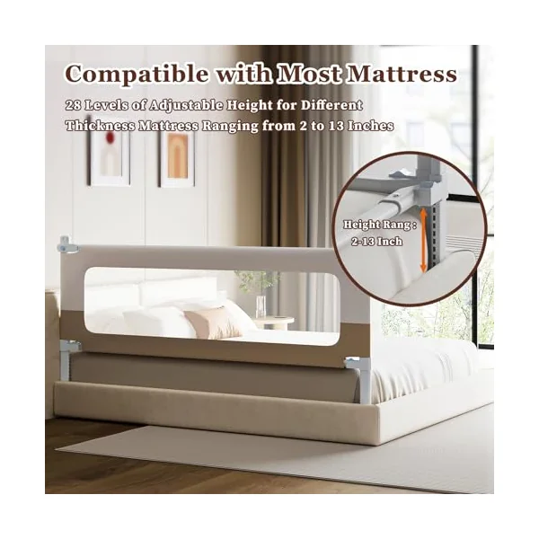 Baby Bed Rail Guard for Toddlers - 3 Sides, Double Child Lock, Safety Bed Rail for Toddlers, Infants - Height Adjustable Extra Tall Toddler Bed Rails for Queen Bed -3 Sides, 78.8x78.8x59Inch