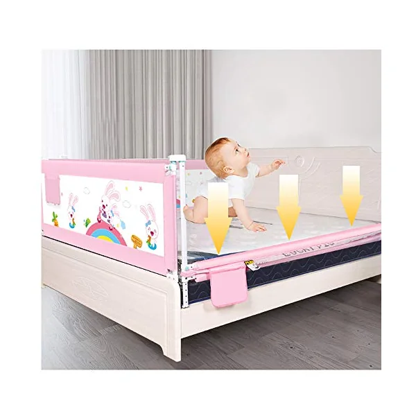 Baby Bedrail Bed Guard Bumper, Anti-Fall Vertical Lifting Bed Rail for Toddlers Bedrail Guard, For Kids Queen Bed King Bed,Beige,180cm*85cm