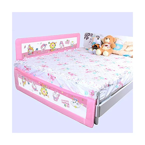 Baby Bedrail Bed Guard Bumper, Breathable Mesh Swing Down Bed Rail for Toddlers Anti-Fall Bed Guardrail, For Baby Children,Pink,200cm*68cm