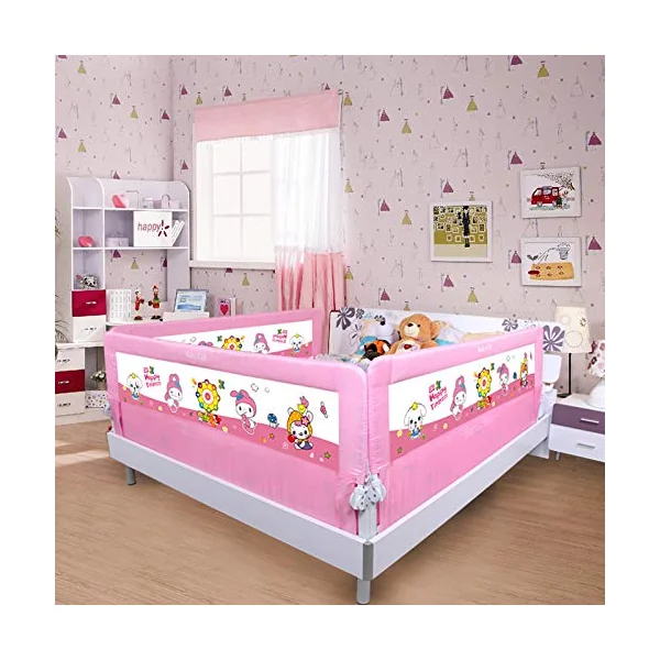 Baby Bedrail Bed Guard Bumper, Breathable Mesh Swing Down Bed Rail for Toddlers Anti-Fall Bed Guardrail, For Baby Children,Pink,200cm*68cm