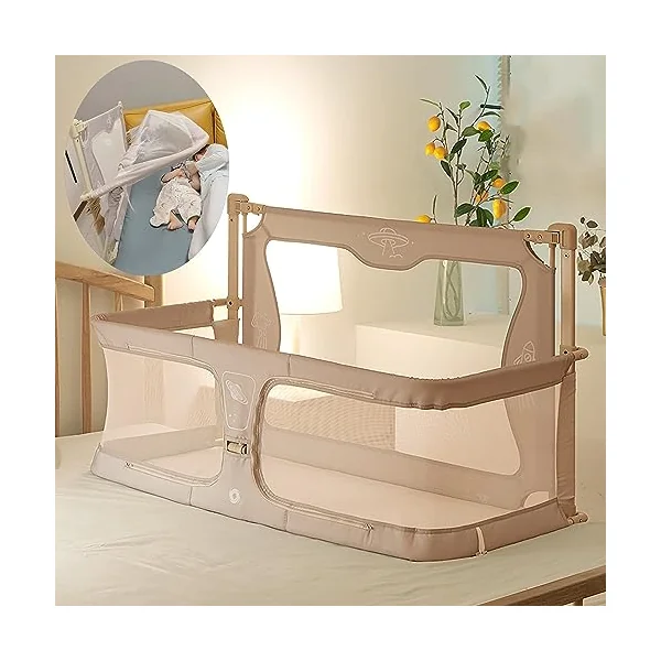 Baby Bedside Sleeper,120x50cm,Portable Crib,cosleeper for baby in bed,co sleeper bassinet attach to bed,baby bedside crib,One-key flip up the fence,baby bed with rails,Crib Stationary,bed in bed ( Col