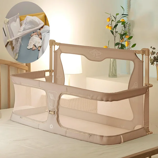 Baby Bedside Sleeper,120x50cm,Portable Crib,cosleeper for baby in bed,co sleeper bassinet attach to bed,baby bedside crib,One-key flip up the fence,baby bed with rails,Crib Stationary,bed in bed ( Col